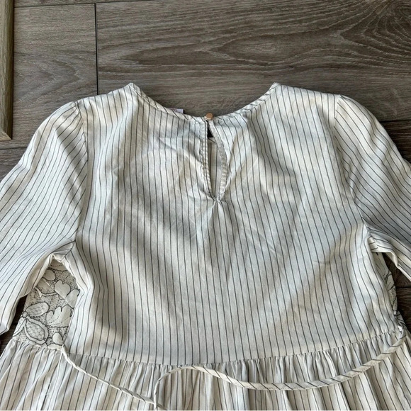 Isabel Maternity Floral Embroidery Pinstripes Bell  Sleeves Top - Picture 13 of 15